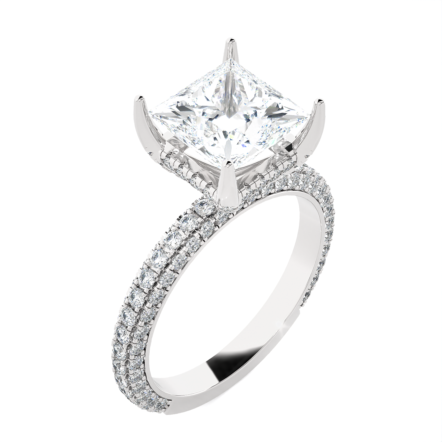 Triple Row Pave Engagement Ring