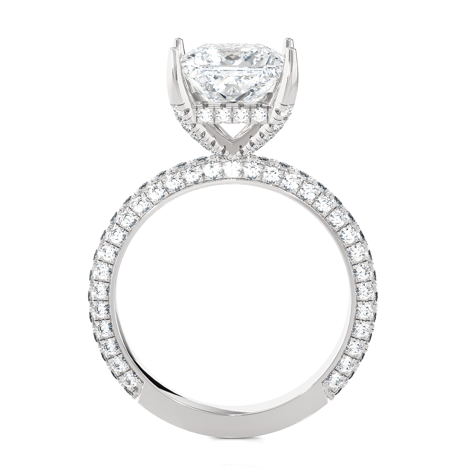 Triple Row Pave Engagement Ring