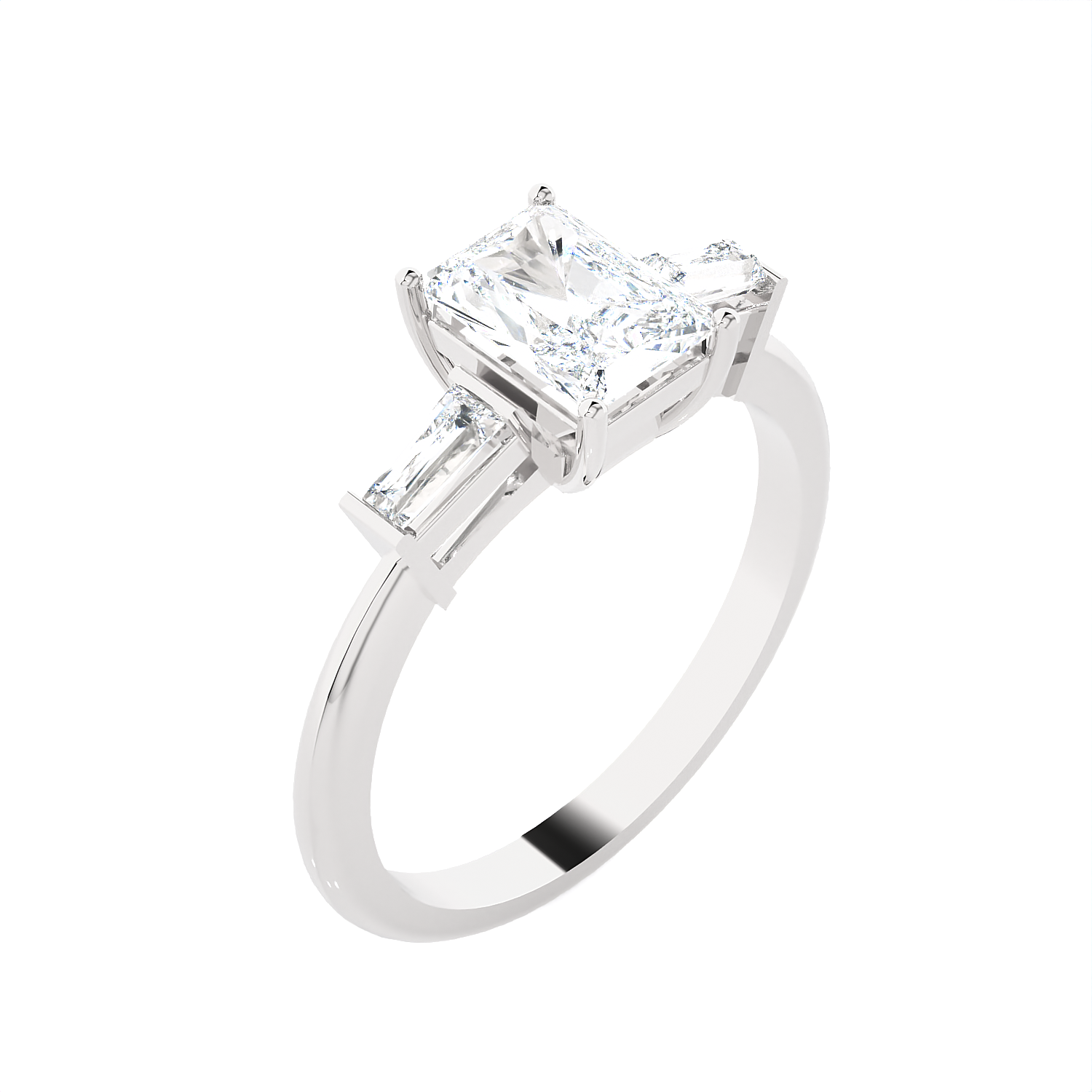 Rat Emerald & Tapered Baguette Three-Stone Engagement Ring