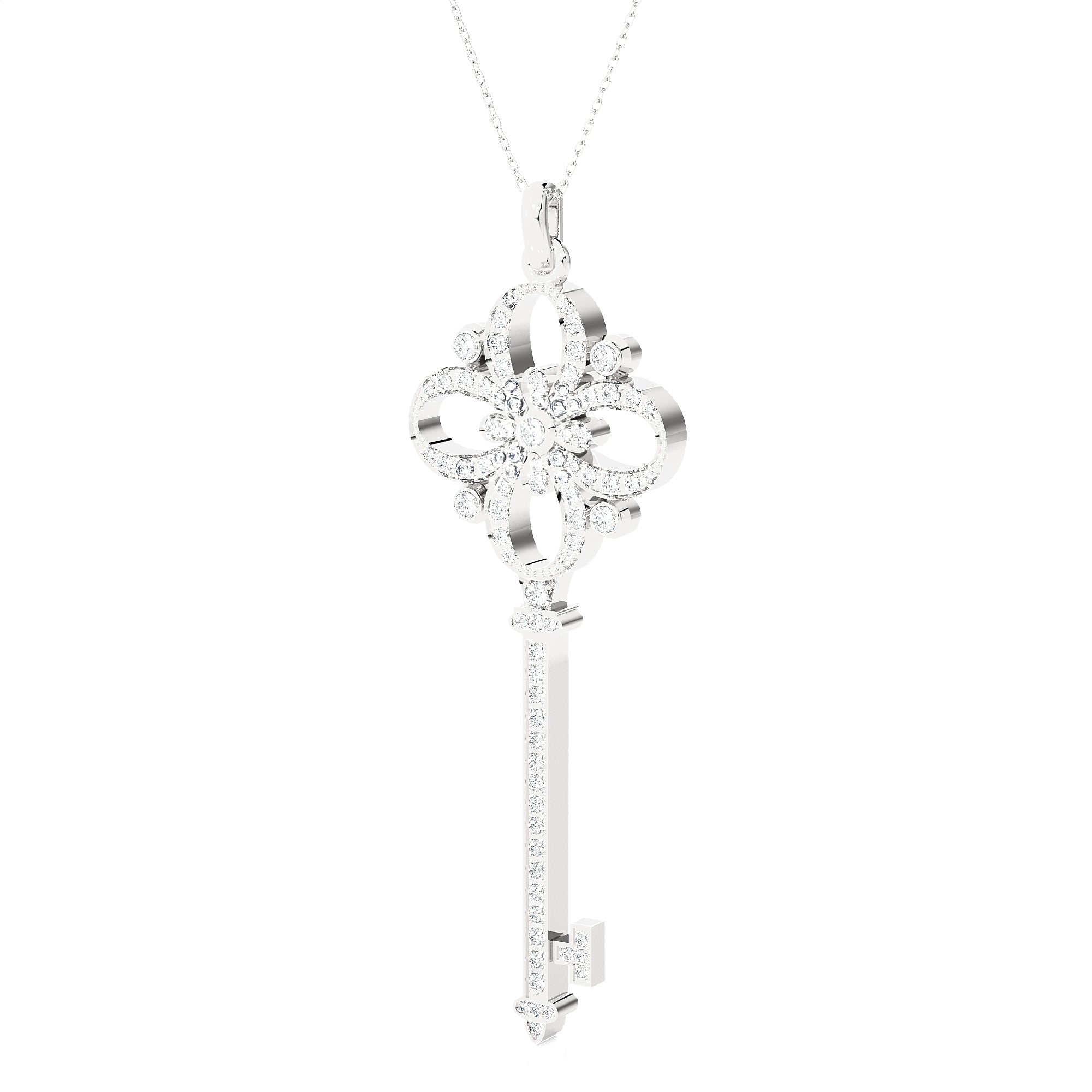 Vintage Openwork Key Diamond Necklace Necklace